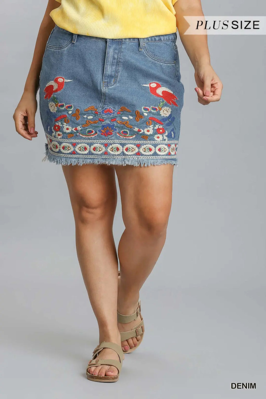 Spring Birds Denim Skirt