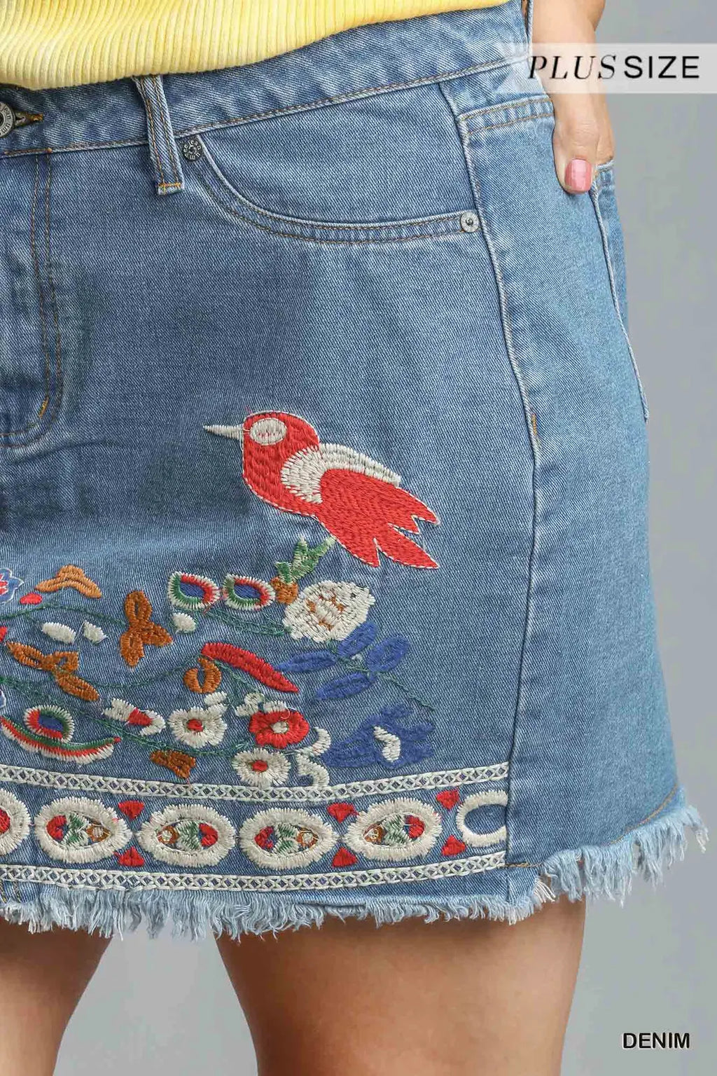 Spring Birds Denim Skirt