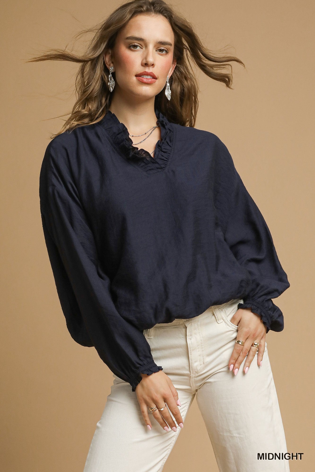 Midnight Blue V-neck Blouse