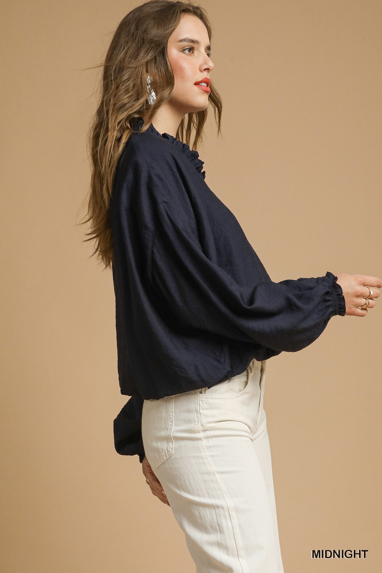 Midnight Blue V-neck Blouse