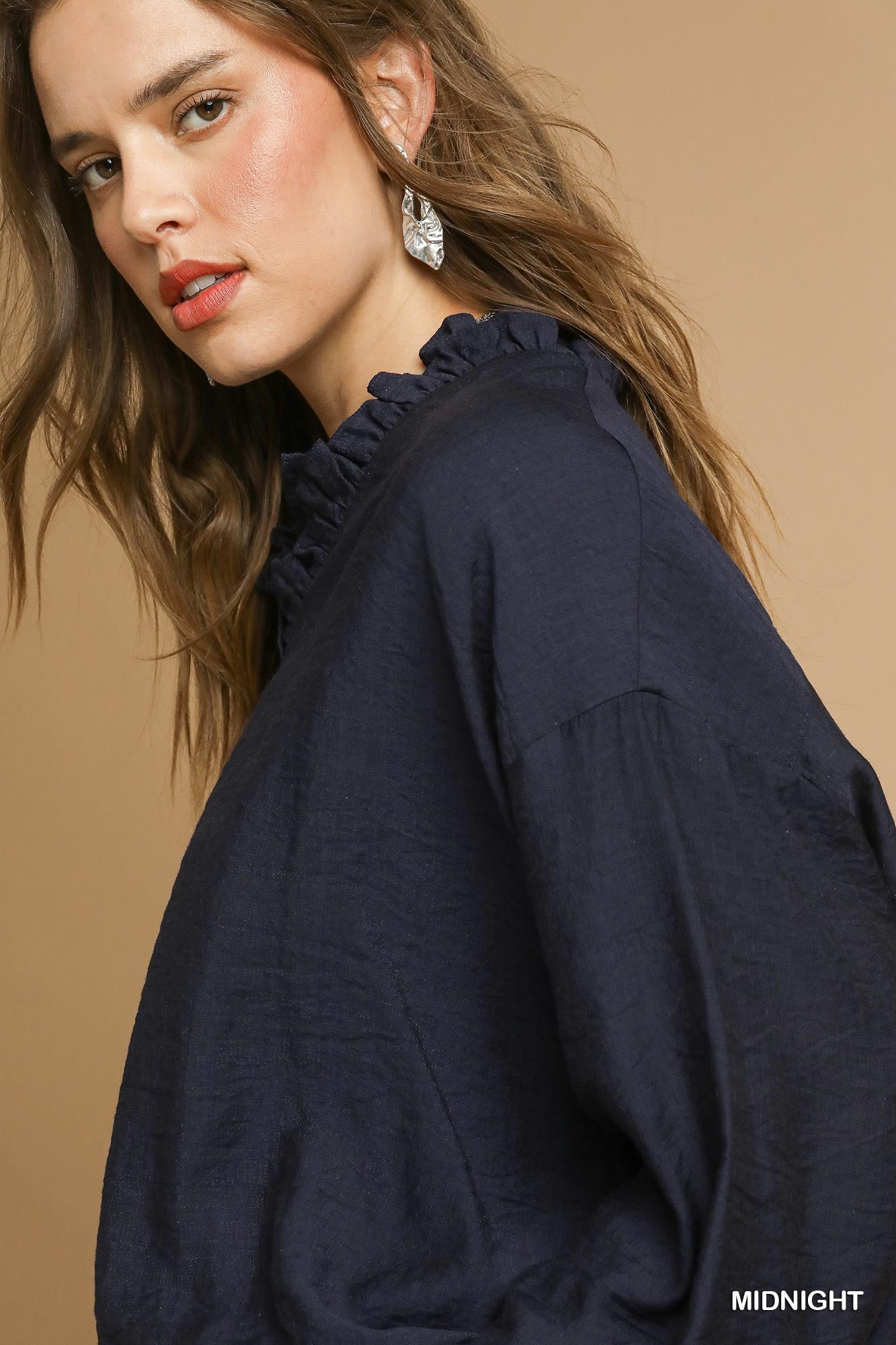 Midnight Blue V-neck Blouse