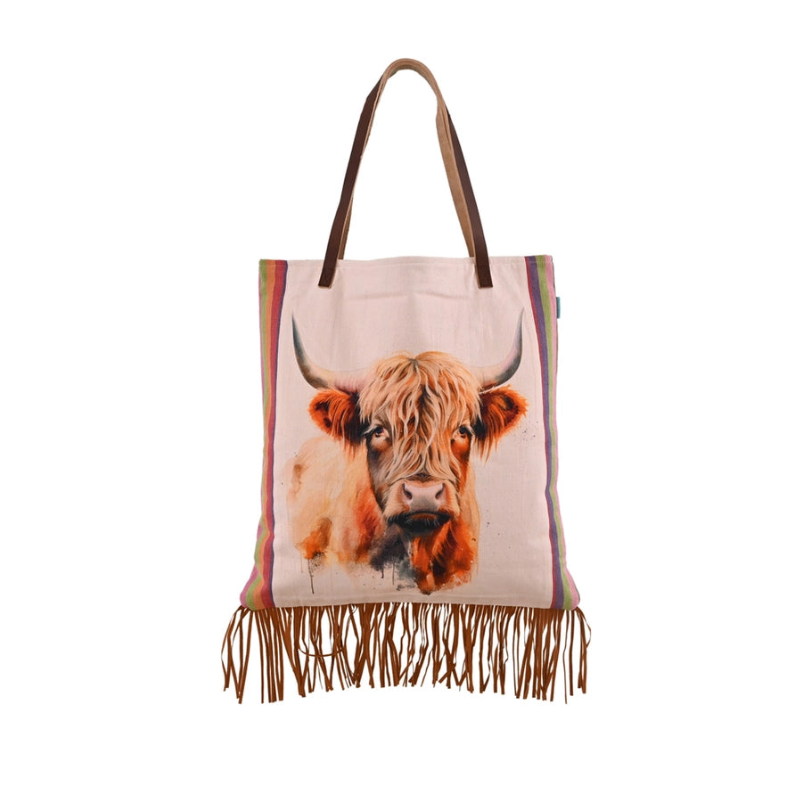 Highlander Cow Print Bag w/Leather