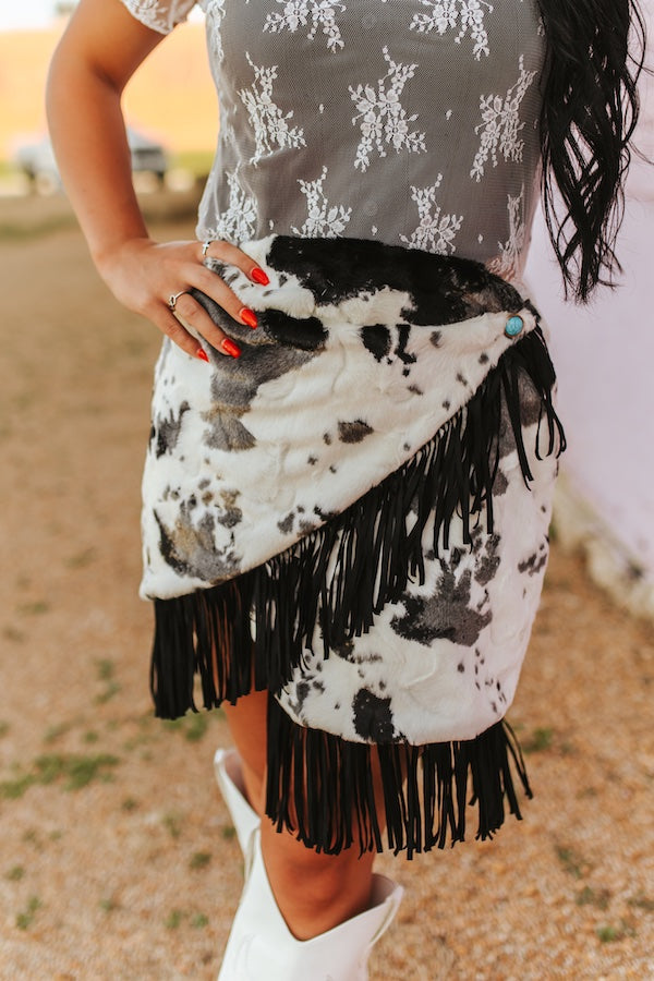 Western Cowhide Fringe Skirt