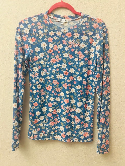 Blue Bloom Mesh Top