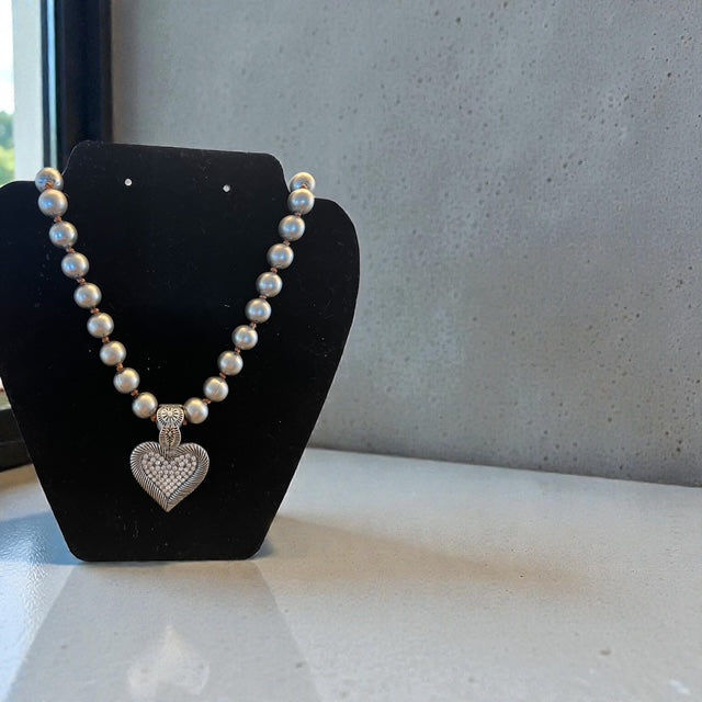 Large Heart Necklace; Navaho Beads