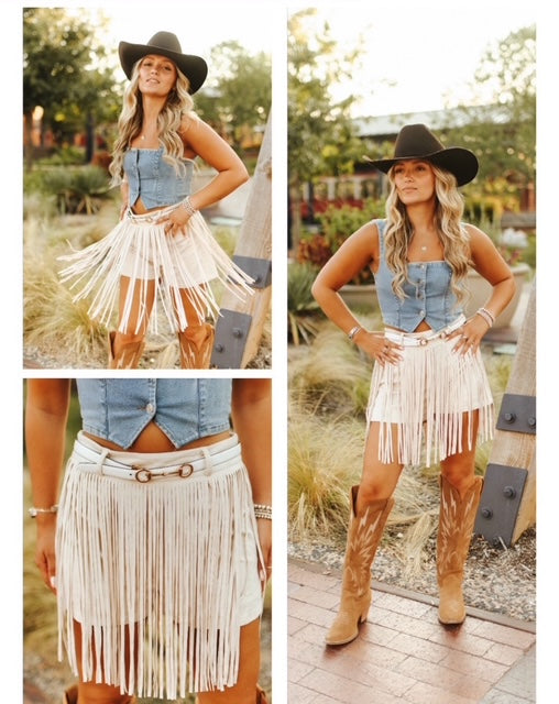 Ivory Suede Fringe Skort