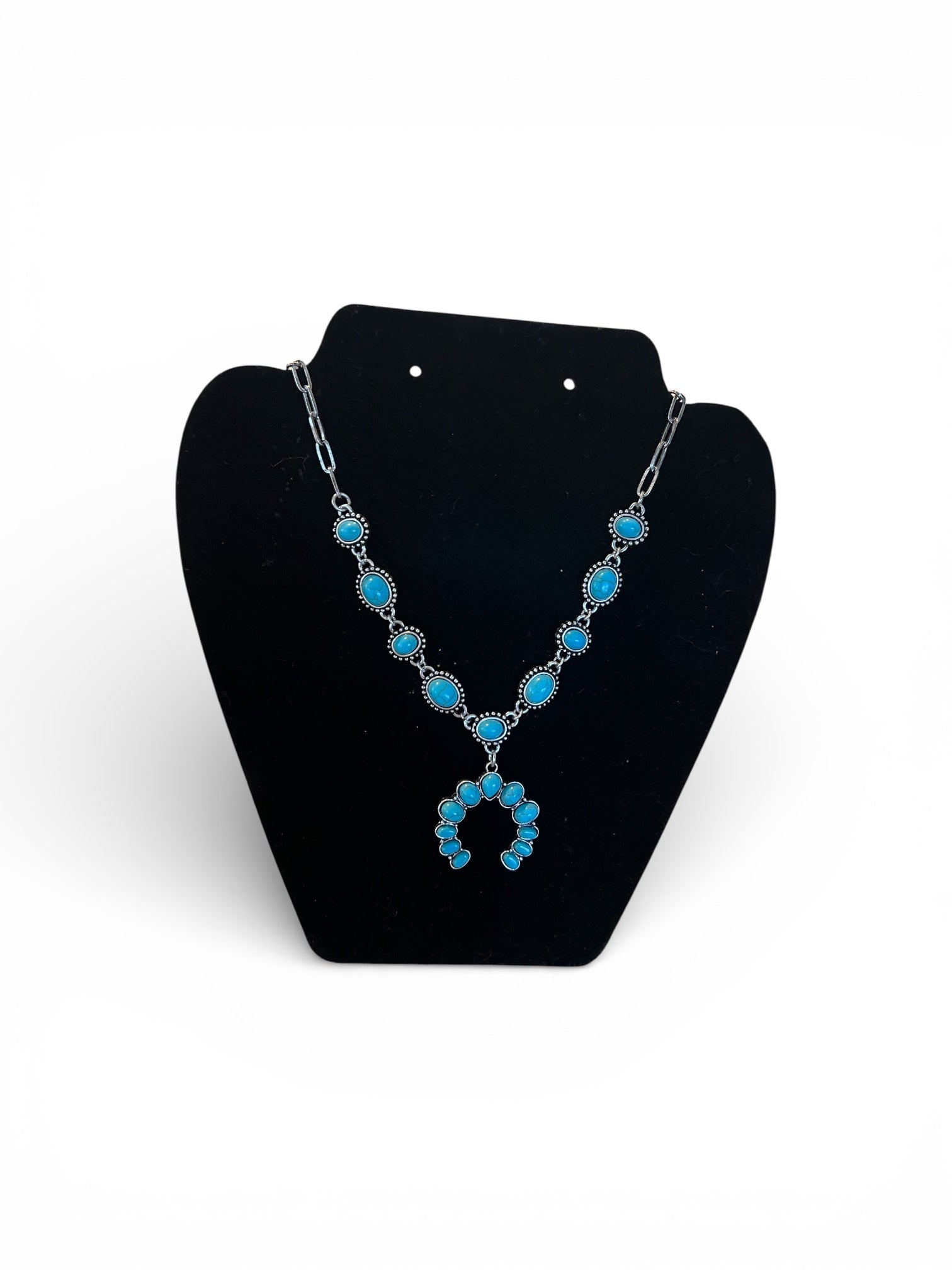 Horse shoe Necklace-TQ/BLK W