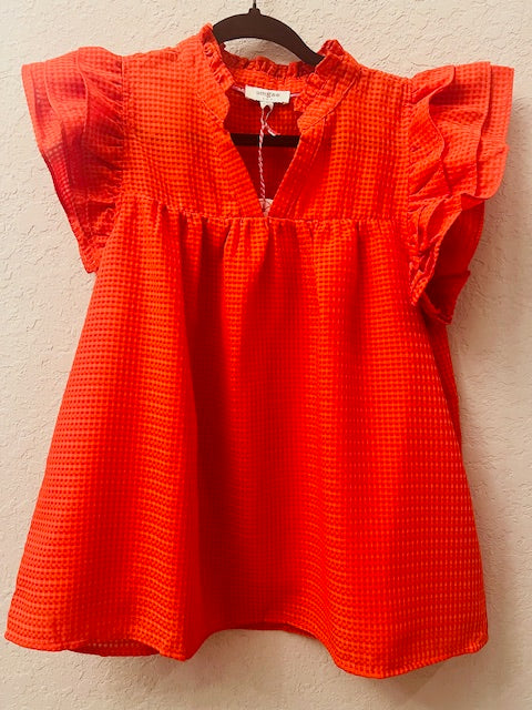 Red organza ruffle Blouse