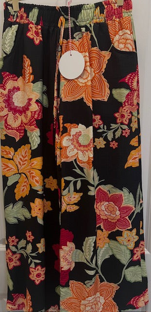 Black Floral Print Pants